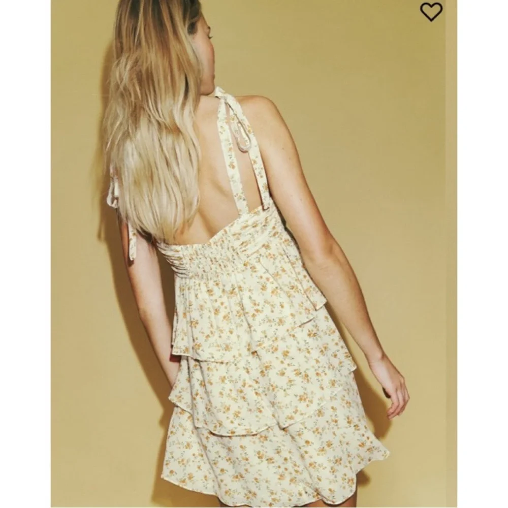 Reformation Avni Babydoll Tiered Tie Sleeve Yellow Floral Mini Dress Size Large - Picture 2 of 8